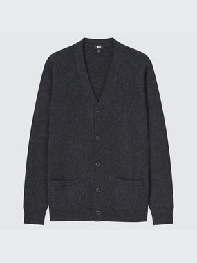 Uniqlo Men's Charcoal 100% Wool Cardigan Sweater